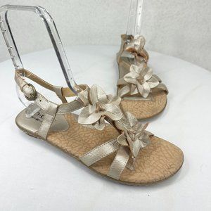 B.O.C. Womens Gold Leather Floral Sandals Adjustable Ankle Strap